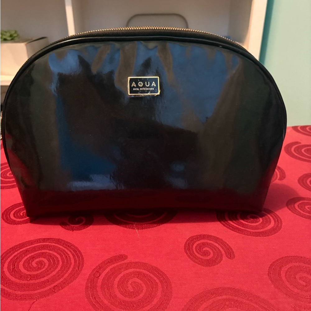 Aqua Black Patent Cosmetic Pouch